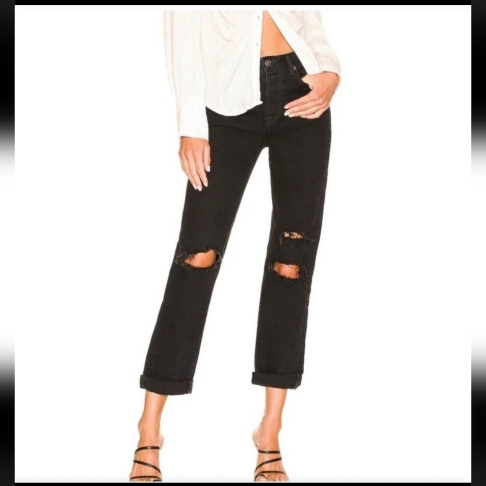 Free People We the Free Bren Boyfriend  Black Jeans Size 27  Distressed